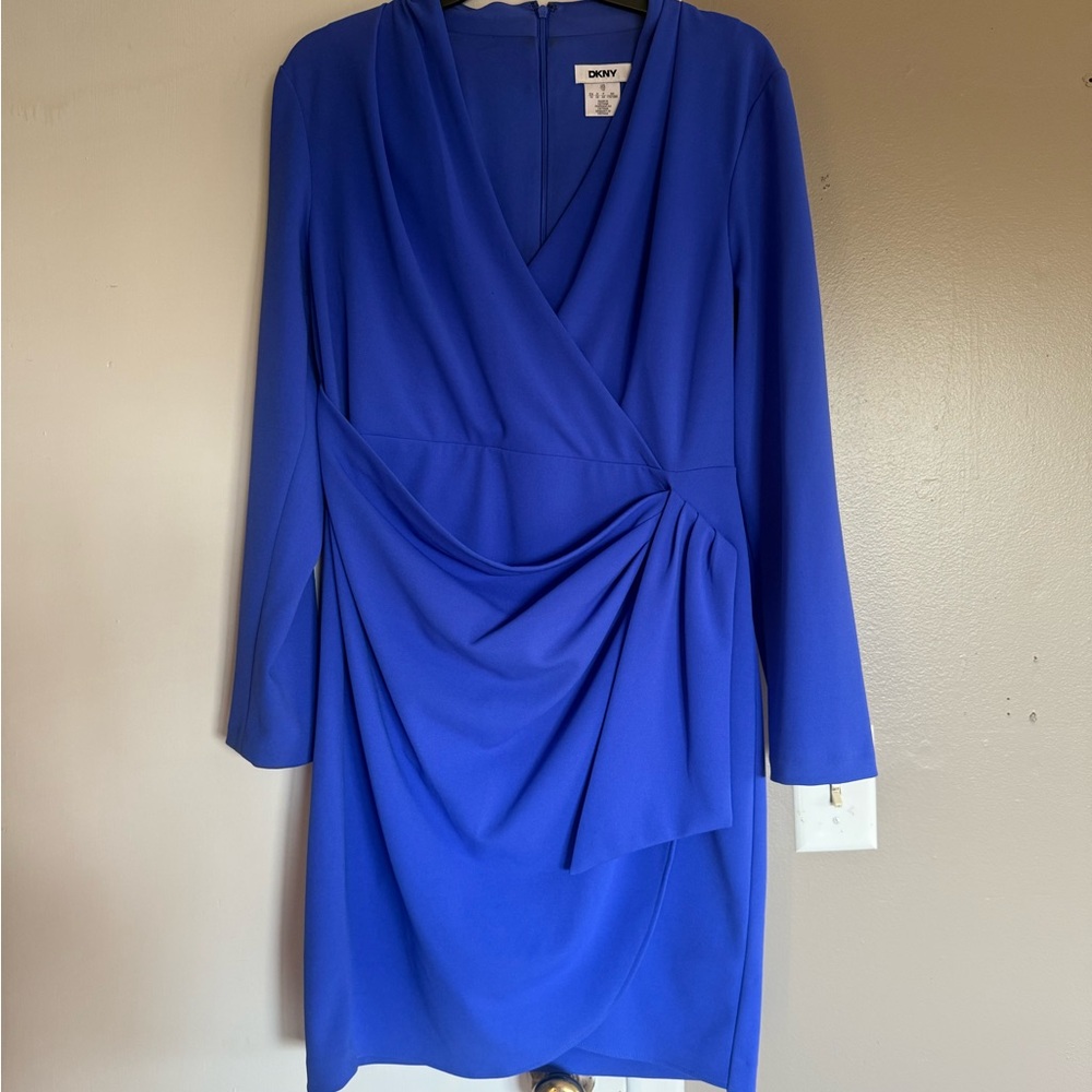 DKNY Women's Long Sleeve Royal Blue Dress